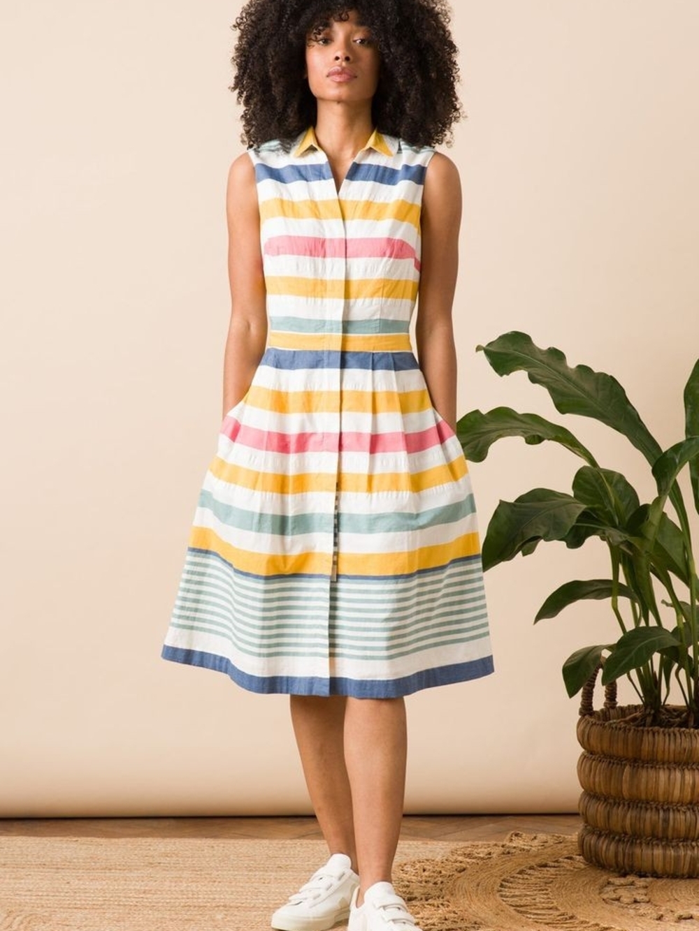 Emily And Fin Sleeveless Multi-Stripe Shirt Dress Size 18UK